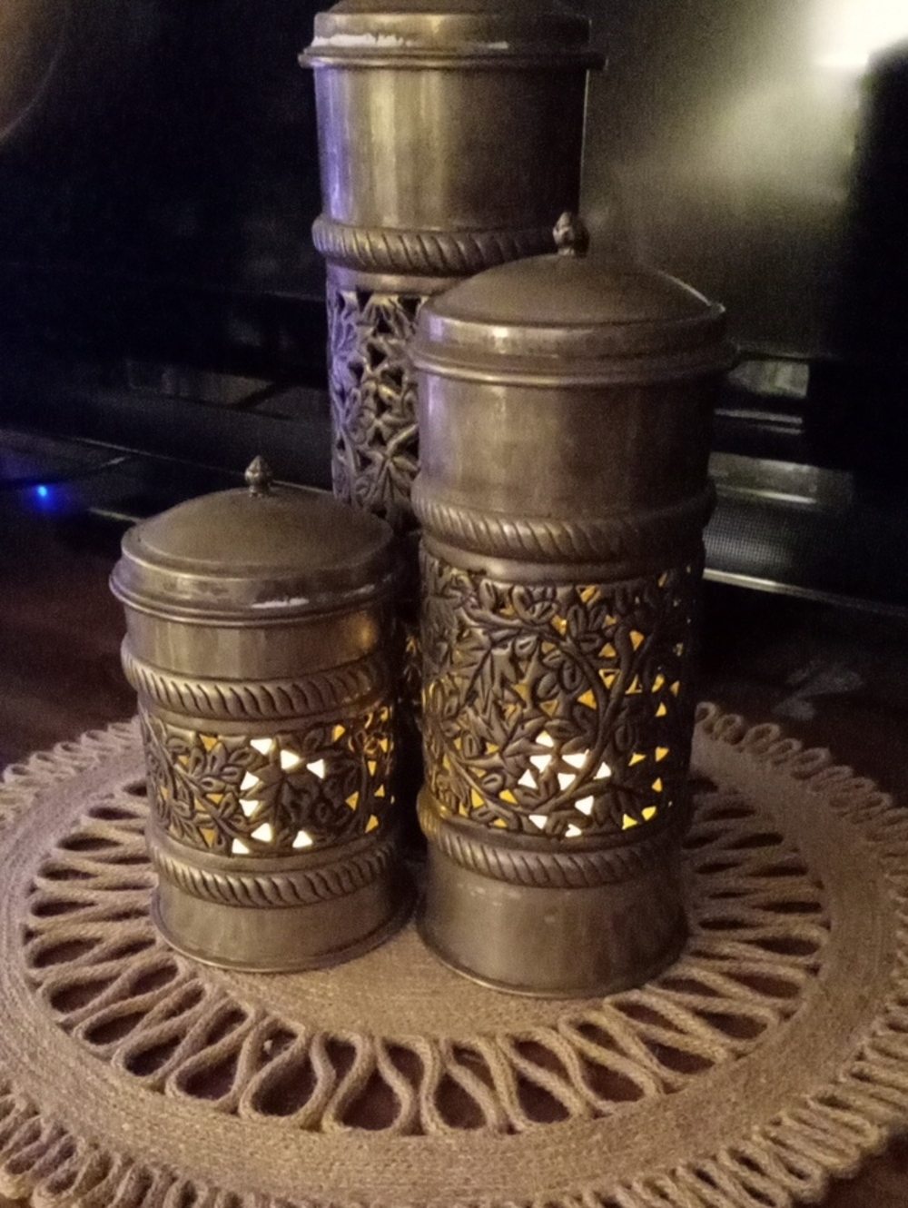 Decorative Metal Filigree Canister - Silverish Brass